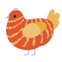 A vermilion and honey chicken with a bar pattern