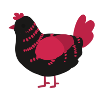 A sable and crimson chicken with a half-bar pattern