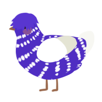 A indigo and white chicken with a bar pattern