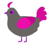 Piece, a grey and fuchsia chicken