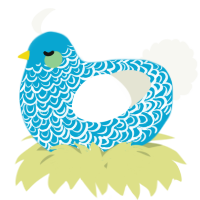 A cerulean and white chicken with a double-lace pattern