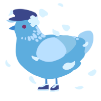 A cerulean and aqua chicken with a neck-speckle pattern