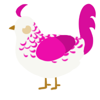A white and fuchsia chicken with a half-lace pattern
