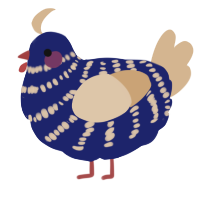 A navy and beige chicken with a bar pattern