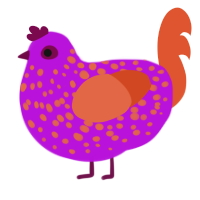 A amethyst and vermilion chicken with a speckle pattern