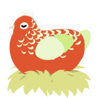 A vermilion and apple chicken with a half-lace pattern