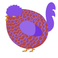 A red and blurple chicken with a lace pattern