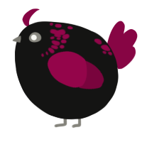A black and maroon chicken with a neck-speckle pattern