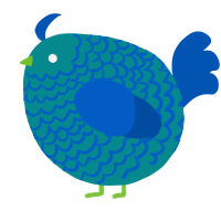 A teal and ultramarine chicken with a lace pattern