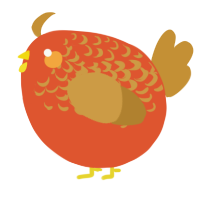 A vermilion and gold chicken with a half-lace pattern