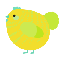 A yellow and lime chicken with a bar pattern