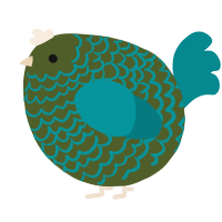 A olive and teal chicken with a lace pattern