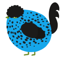 A sky and sable chicken with a speckle pattern