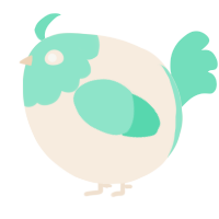 A cream and mint chicken with a head pattern