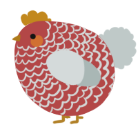 A red and silver chicken with a lace pattern