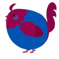 A ultramarine and maroon chicken with a head pattern