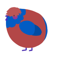 A red and ultramarine chicken with a head pattern