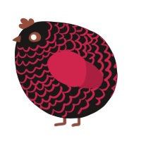 A sable and crimson chicken with a lace pattern
