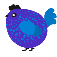A indigo and sapphire chicken with a speckle pattern