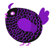 A black and violet chicken with a lace pattern