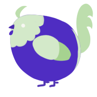 A indigo and gluppy chicken with a head pattern