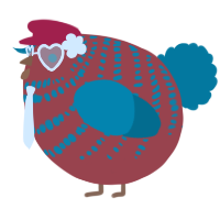 A red and sea chicken with a bar pattern