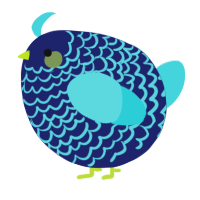 A navy and aqua chicken with a lace pattern