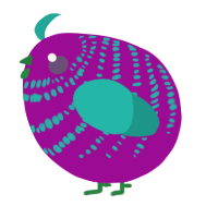 A plum and turquoise chicken with a bar pattern