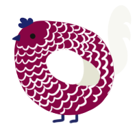 A maroon and white chicken with a lace pattern