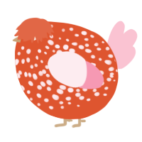 A vermilion and rose chicken with a speckle pattern