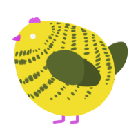 A yellow and olive chicken with a bar pattern