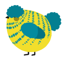 A yellow and sea chicken with a bar pattern