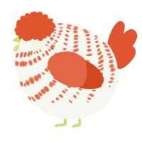 A white and vermilion chicken with a bar pattern