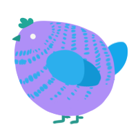 A lilac and sky chicken with a bar pattern
