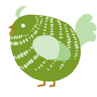 A chartreuse and gluppy chicken with a bar pattern