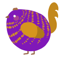 A violet and ochre chicken with a bar pattern