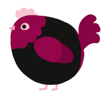 A black and maroon chicken with a head pattern