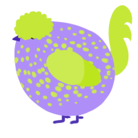 A lilac and lime chicken with a speckle pattern