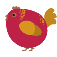 A crimson and ochre chicken with a neck-band pattern
