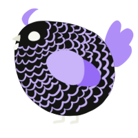 A black and lilac chicken with a lace pattern