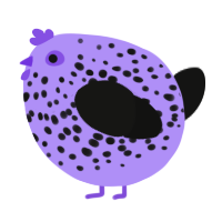 A lilac and black chicken with a speckle pattern