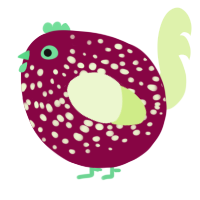 A maroon and apple chicken with a speckle pattern