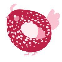 A crimson and rose chicken with a speckle pattern