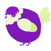 A violet and apple chicken with a head pattern