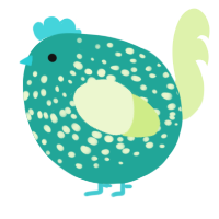 A turquoise and apple chicken with a speckle pattern