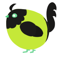 A lime and sable chicken with a head pattern