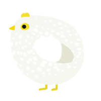 A white chicken with a speckle pattern