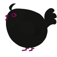 A black chicken with a head pattern