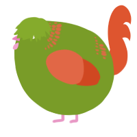 A chartreuse and vermilion chicken with a neck-band pattern