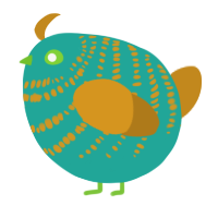 A turquoise and ochre chicken with a bar pattern
